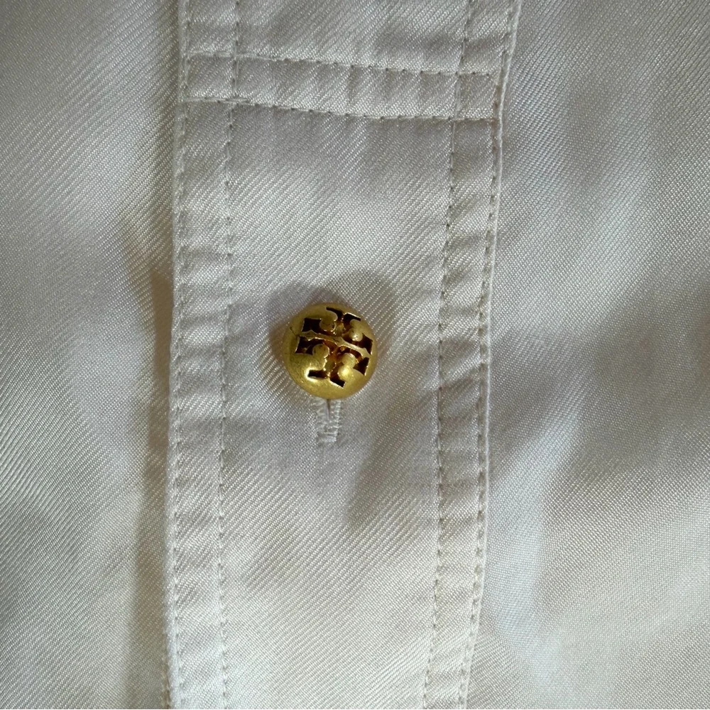Tory Burch Ivory Silk Blouse Tunic Size 2 Gold Double-T Buttons
